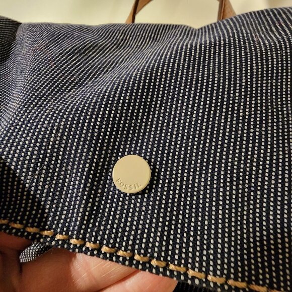 Fossil Blue White Micro-Stripe Foldover Crossbody Bag Adjustable Strap‎ 13 x 13 - Picture 6 of 11